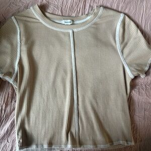 Garage Cream Ribbed Crop T-Shirt